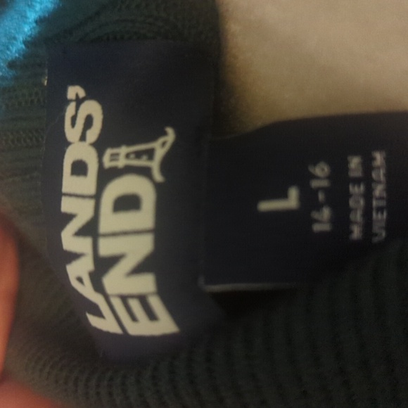 Lands' End Ribbed Evergreen  Knit Midi Sheath Dress V Neck Notched Collar Sz L - Picture 2 of 9